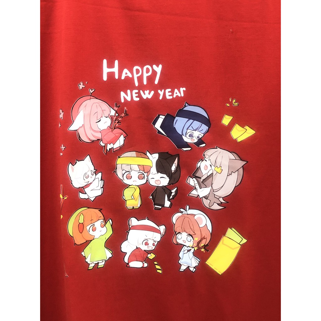 Áo Tết Hero Team màu đỏ chất liệu: cotton 100% in hình các thanh viên Hero Team đón Tết