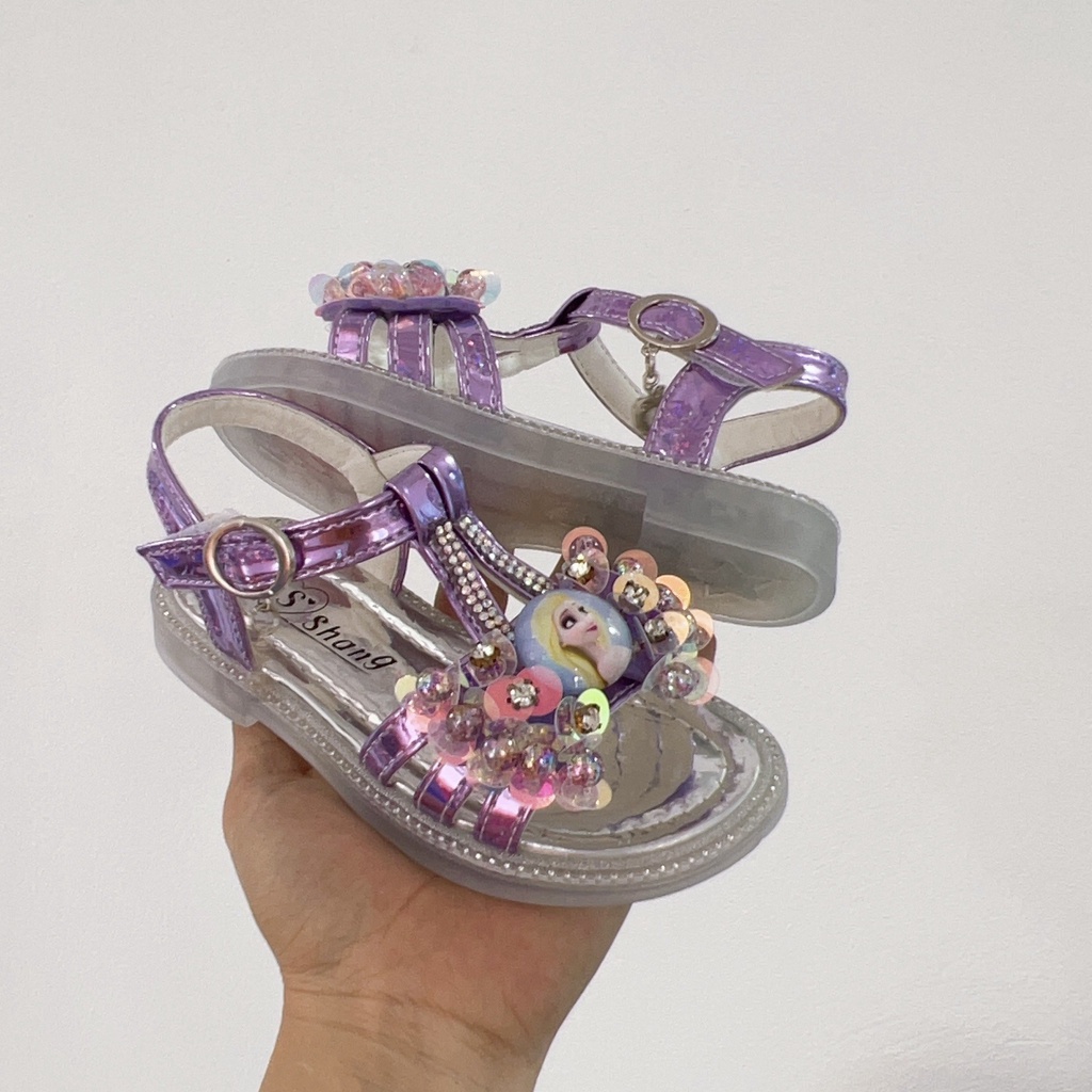 Sandal bé gái - dép quai hậu cho bé gái da bóng gắn nơ nhân vật hoạt hình siêu đẹp Babybees 0821