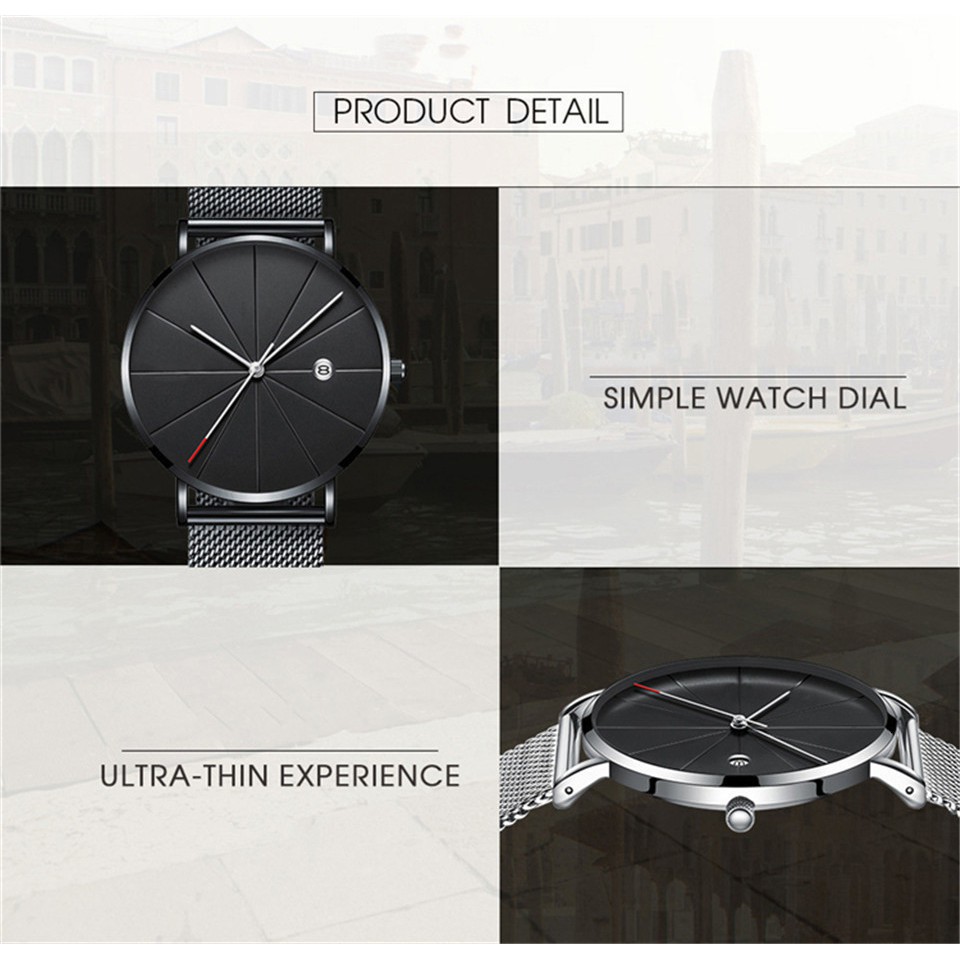 Đồng hồ Dyanwatchshop đeo tay nam  thời trang dây kim loại đồng hồ nam thời trang mặt tròn