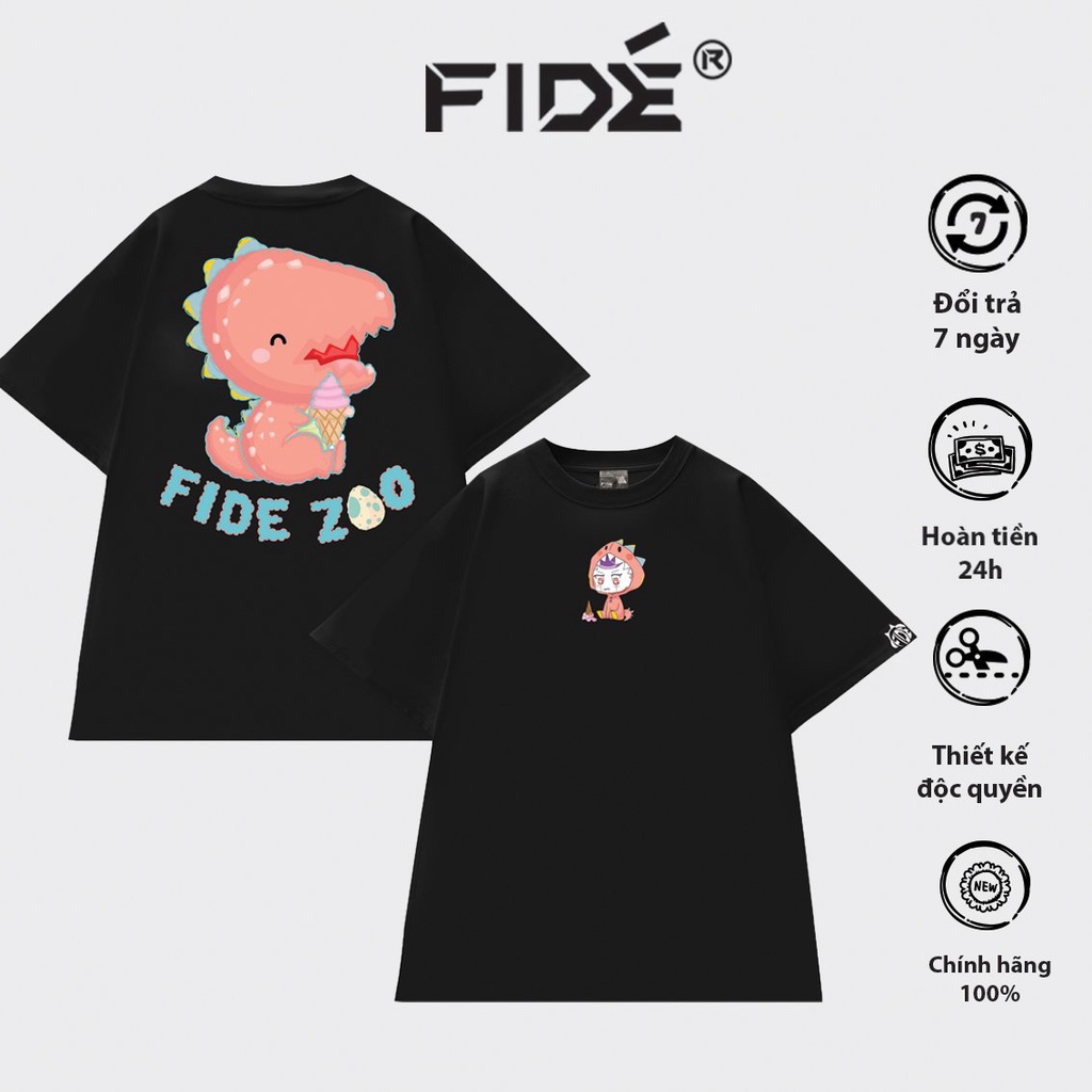 Áo thun tay lỡ FIDE phông unisex nam nữ Signature Cotton oversize form rộng ulzzang KHỦNG LONG