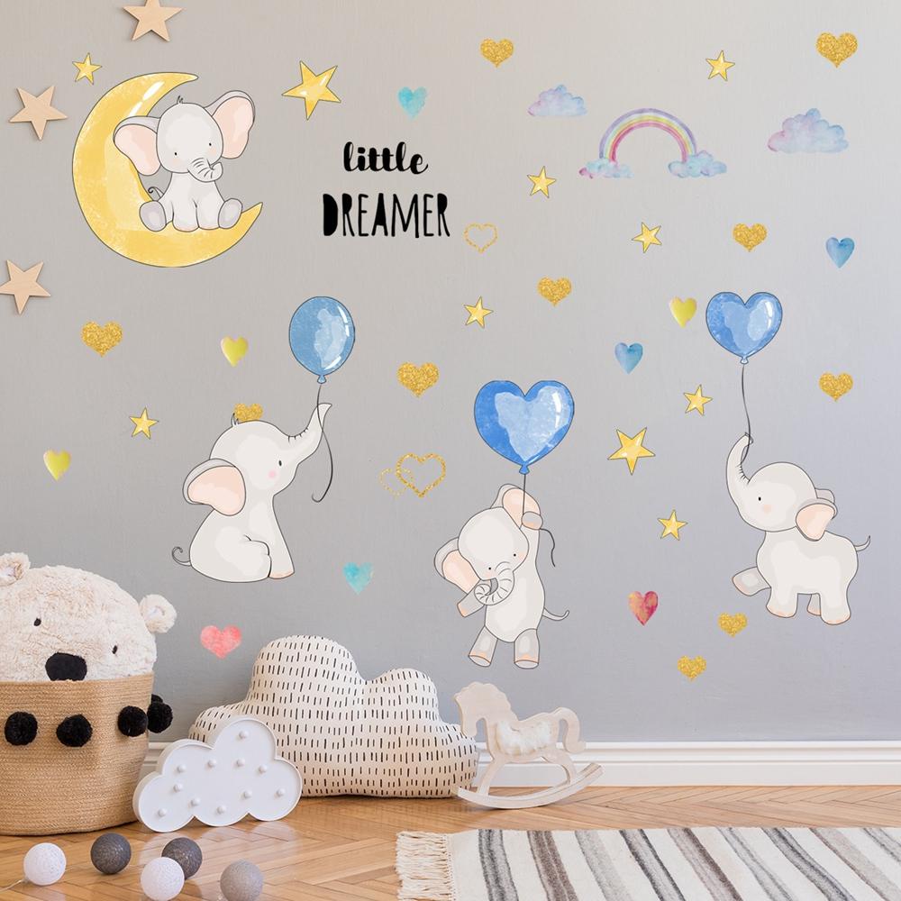 Sticker Dán Tường Họa Tiết Chú Voi Dễ Thương Bắt Mắt