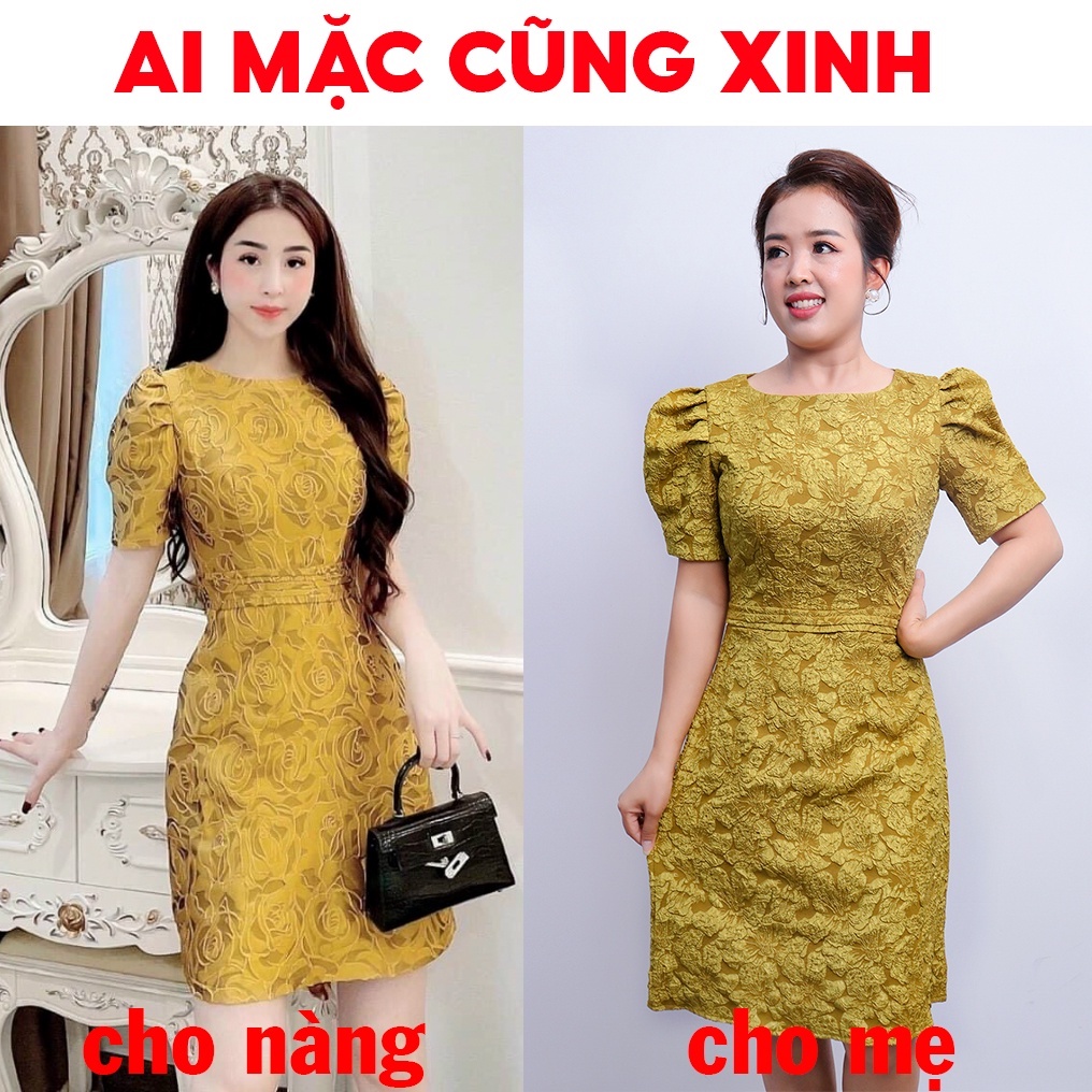 Đầm Gấm Dự Tiệc Sang Trọng Bigsize AMYRA , Thiết Kế Dáng Chữ A Tay Phồng Cao Cấp Phù Hợp Đi Tiệc DA160