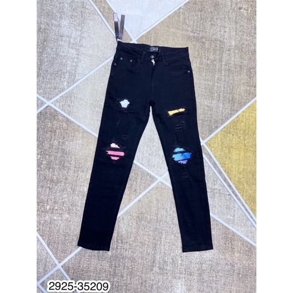 Quần Bò Nam Cao Cấp Vá Xanh Co Giãn - Quần jeans rách vá vải Cho Ae