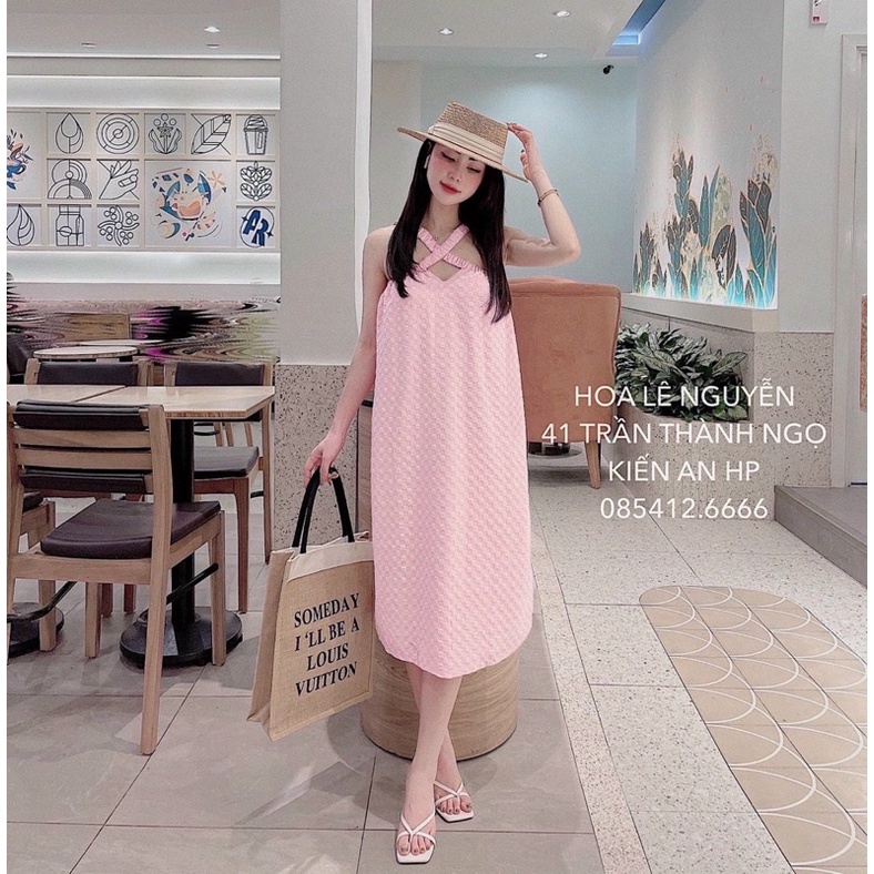Đầm xốp cổ yếm chéo phom suông rộng, mặc đi biển hoặc đầm bầu đều đẹp NG alohashop91
