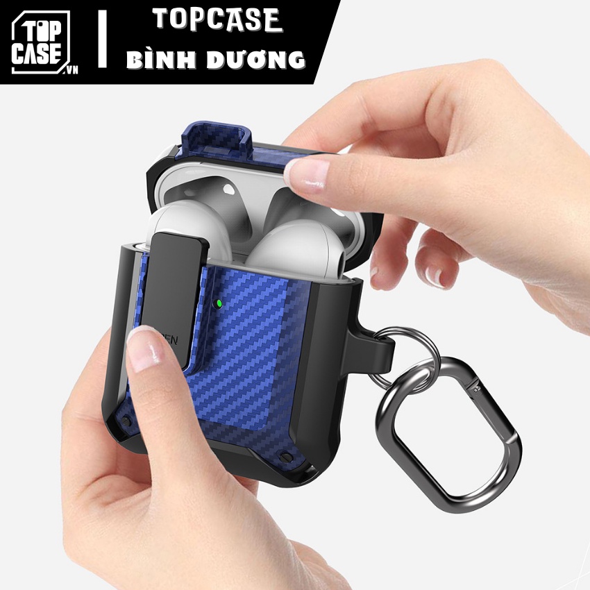 Case Airpods - Vỏ bảo vệ tai nghe Airpods 1/2/3/Pro chống sốc TPU vân carbon,có công tắc kèm móc khoá-TOPCASE BÌNH DƯƠNG