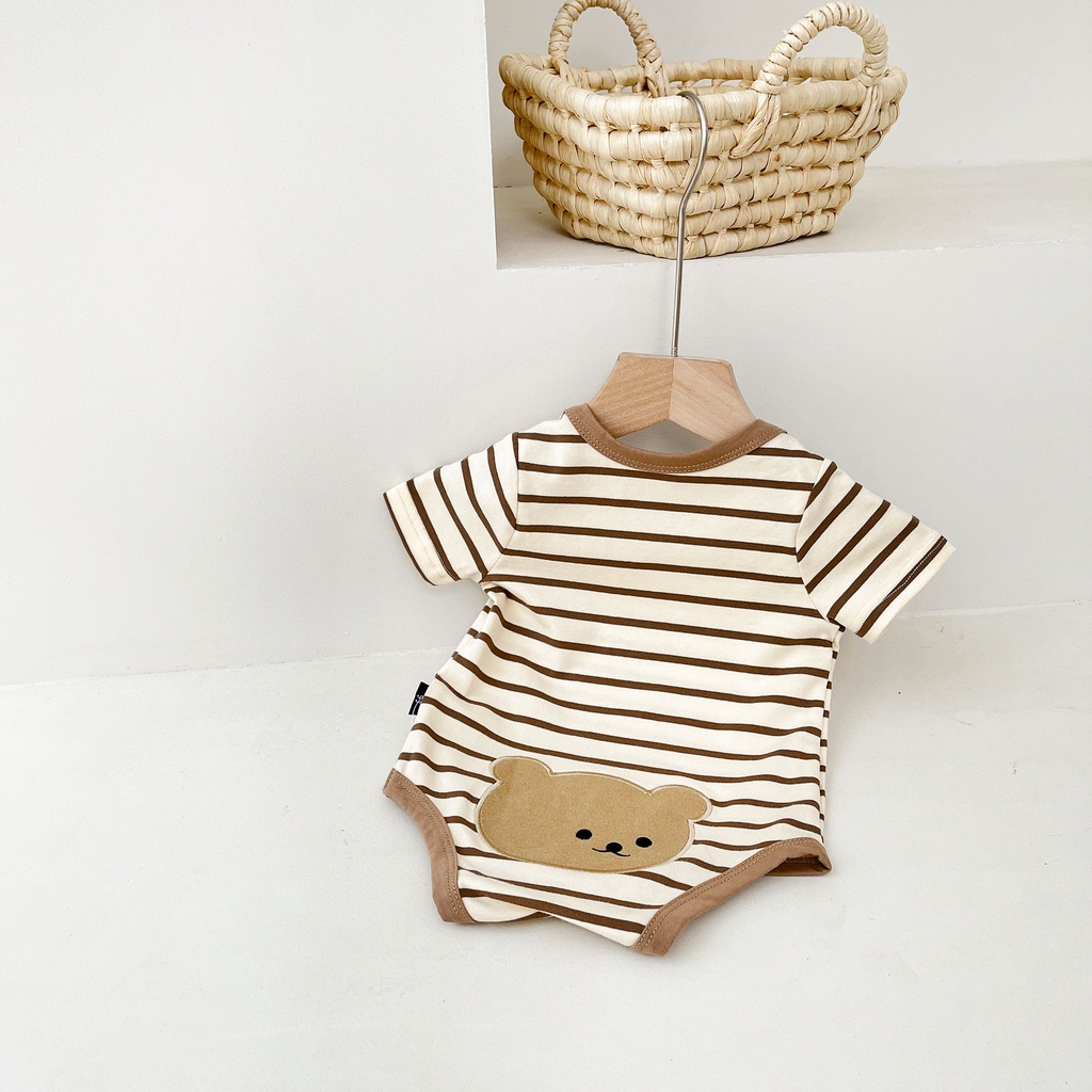 Bộ Áo Liền Quần Tay Ngắn Chất Liệu Cotton In Họa Tiết Chú Gấu Dễ Thương Thời Trang Mùa Hè Cho