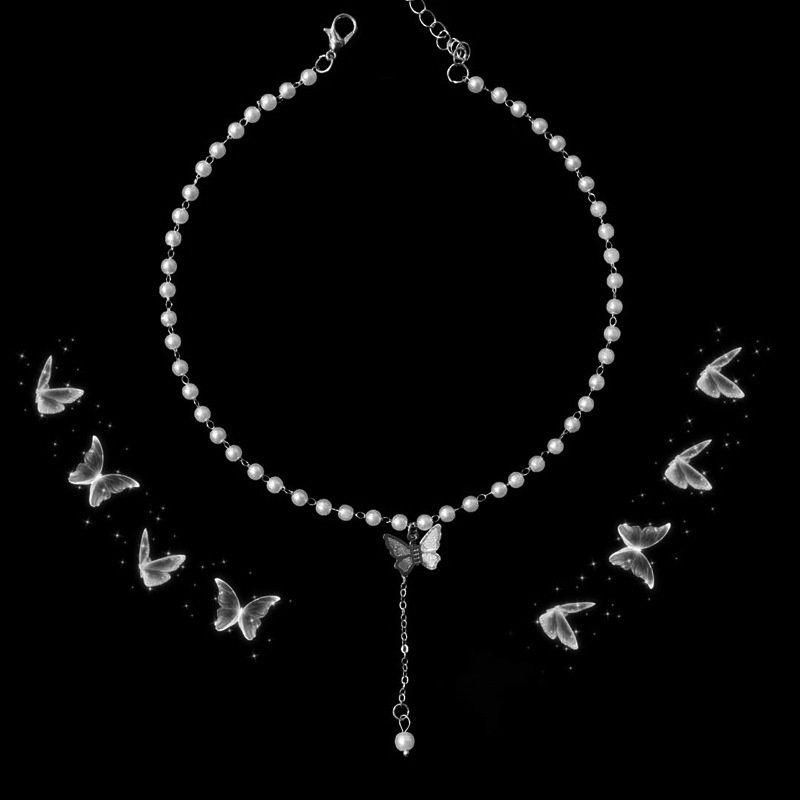 Vòng cổ Mặt Hình Bướm Ngọc Trai Dịu Dàng Phong Cách Retro