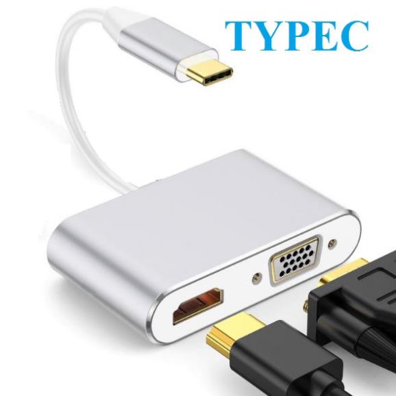 Bộ cáp chuyển đổi từ Typec sang HDMI + VGA 2K 4K cáp typec to hdmi kết nối tivi máy chiếu