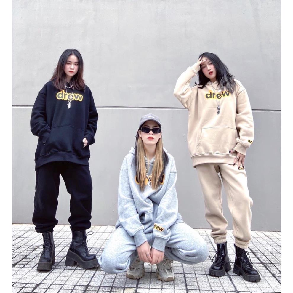 Bộ Nỉ Nam Nữ UNISEX Thu Đông Dài Tay, Bộ Quần Áo Nỉ Mùa Đông Dreww Áo Hoodie Quần Jogger Dáng Rộng Dưới 65kg S097