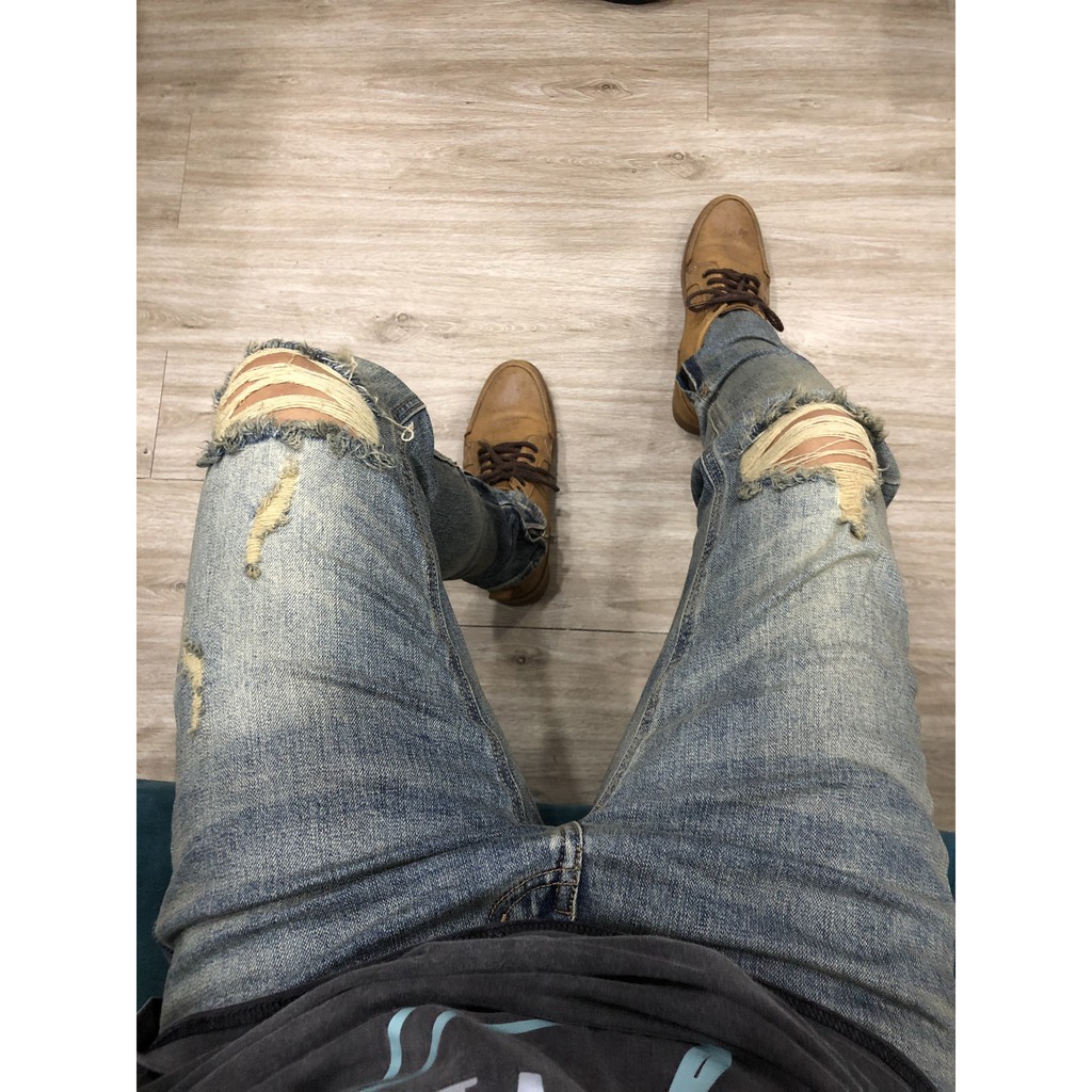 Quần jean zipper rách gối Paxdenim chất jean dày dặn chụp thật 100% tại shop luôn