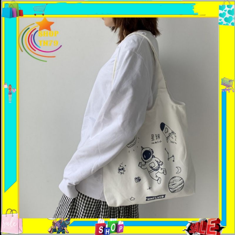 Túi tote loại to vải canvas quai liền thời trang, phù hợp đi học , đi chơi , đi làm SHOPTN79-01
