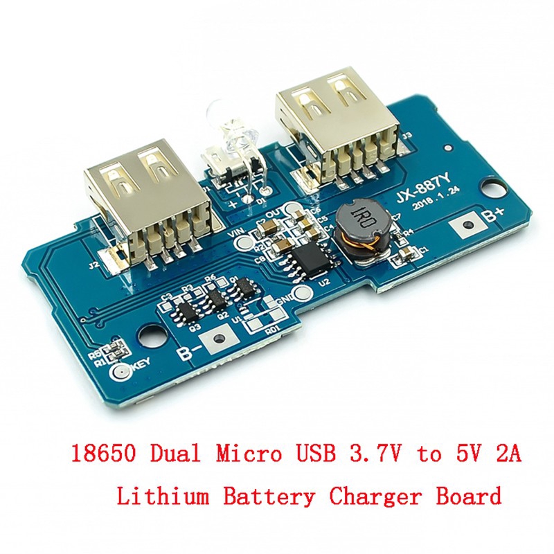 Kép Micro USB 3.7V đến 5V 2A Bảng mạch tăng cường nguồn điện di động Bộ sạc pin lithium Bảng mạch PCB 18650 Mô-đun nâng cấp có đèn Led