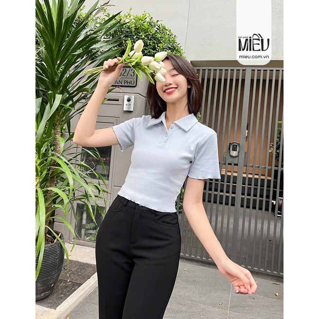 Áo croptop cổ polo anna clara thanh lịch sang trọng Miều Est.2013