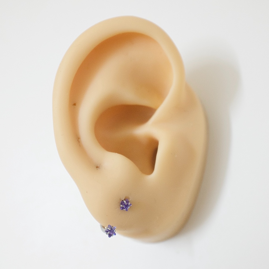 [1 Chiếc] Khuyên Tai Bông Tai Chữ U 2 Đầu Đá Ngôi Sao Màu Tím Thép Y Tế Titan Thép Không Gỉ Cá Tính Phong Cách Nam Nữ