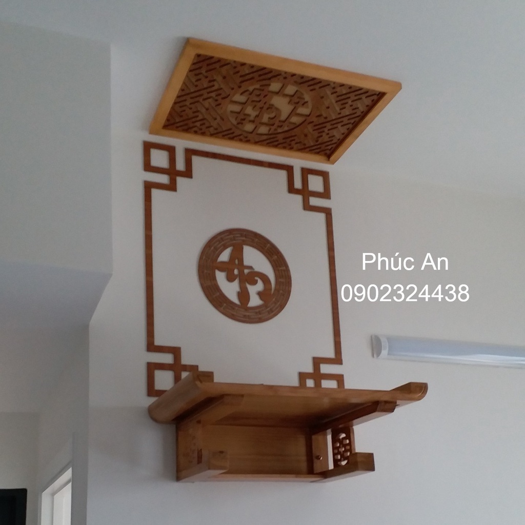 Kệ thờ phật mẹ quan âm bằng gỗ treo tường Kontum size 60 - 40