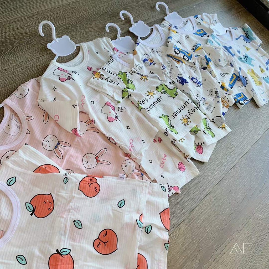 Bộ Cotton sợi tre xuất hàn size  90-140 (10-27kg) cho bé mặc mùa hè nằm máy lạnh mát