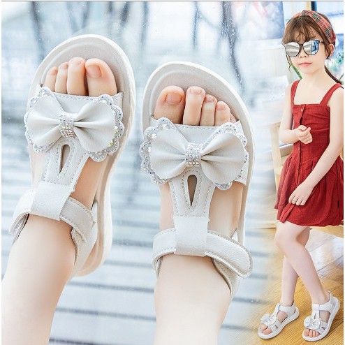 Sandal đi biển cho bé gái, Sandal Đính Nơ xinh xắn cho bé  gái từ 2 tuổi đến 15 tuổi _ Đế êm, da mềm_Hàng đẹp