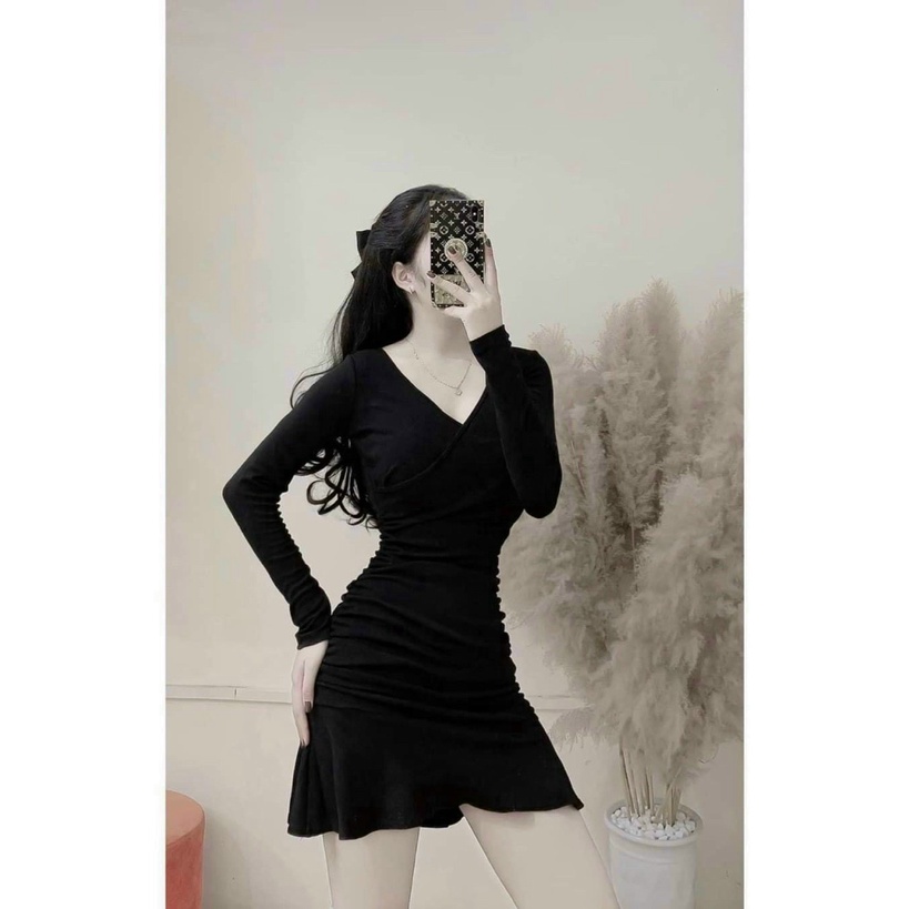 Đầm Body Đuôi Cá Cổ Tim Màu Đen Chất Thun Gân Co Giãn Tốt Mặc Đẹp Tôn Dáng [NEW UNISEX]