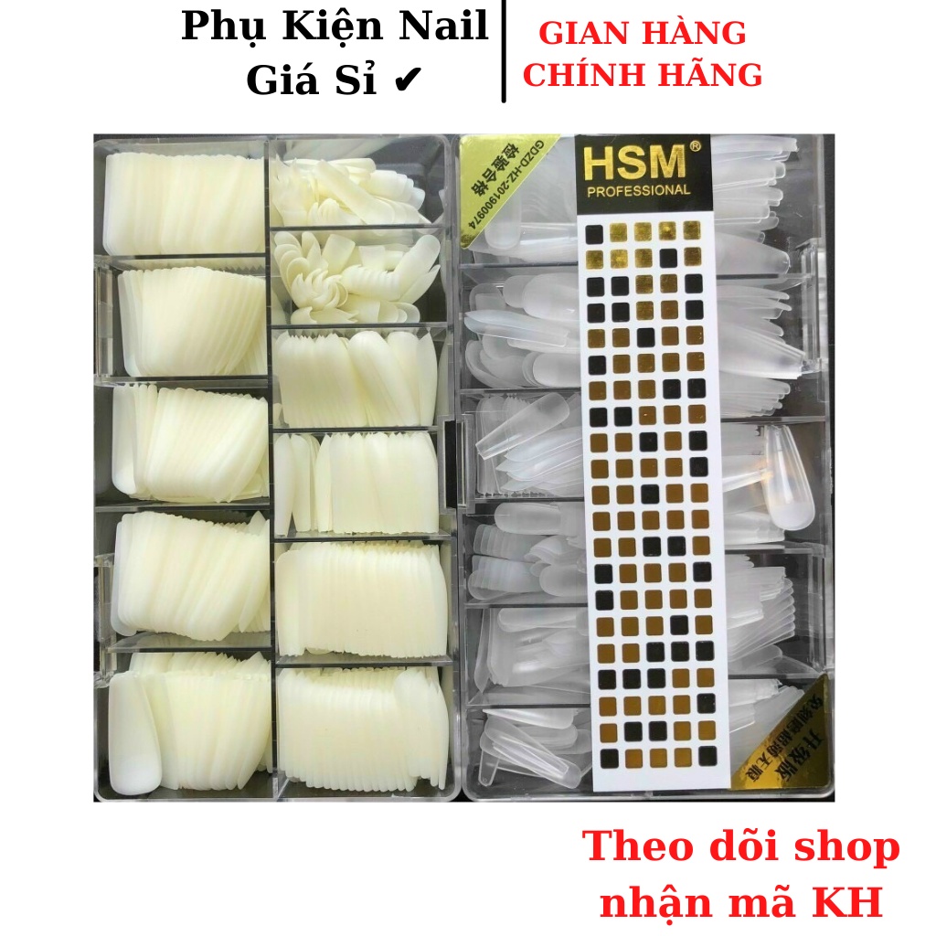 Móng úp tay phom Thang nhám sẵn Hãng HSM hộp 600 móng.