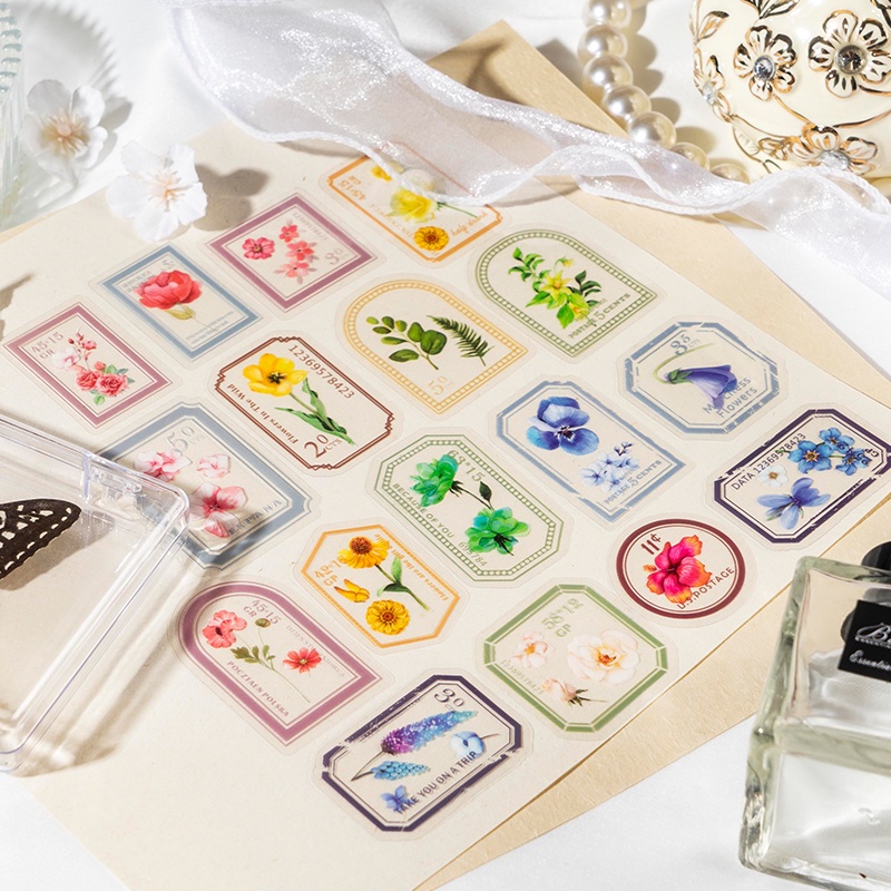 Set 40 Miếng Dán PET Trong Suốt Chống Thấm Nước Họa Tiết Hoa Xinh Xắn Dùng Trang Trí Sổ Tay DIY