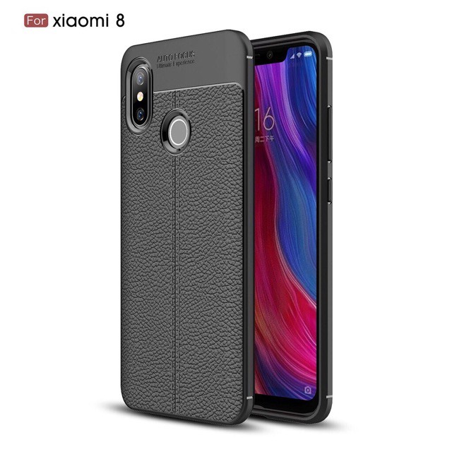 Xiaomi Mi8 Ốp dẻo vân da sần chống sốc Autofocus(đen)