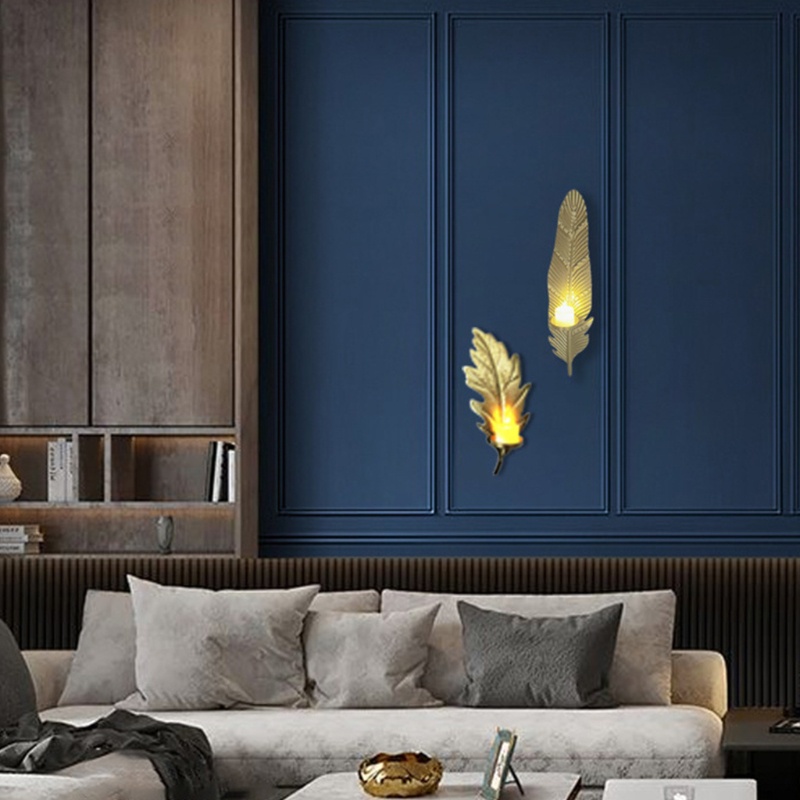 Chân Nến Gắn Tường Bằng Kim Loại Hình Chiếc Lá Màu Vàng Dùng Trang Trí Sáng Tạo