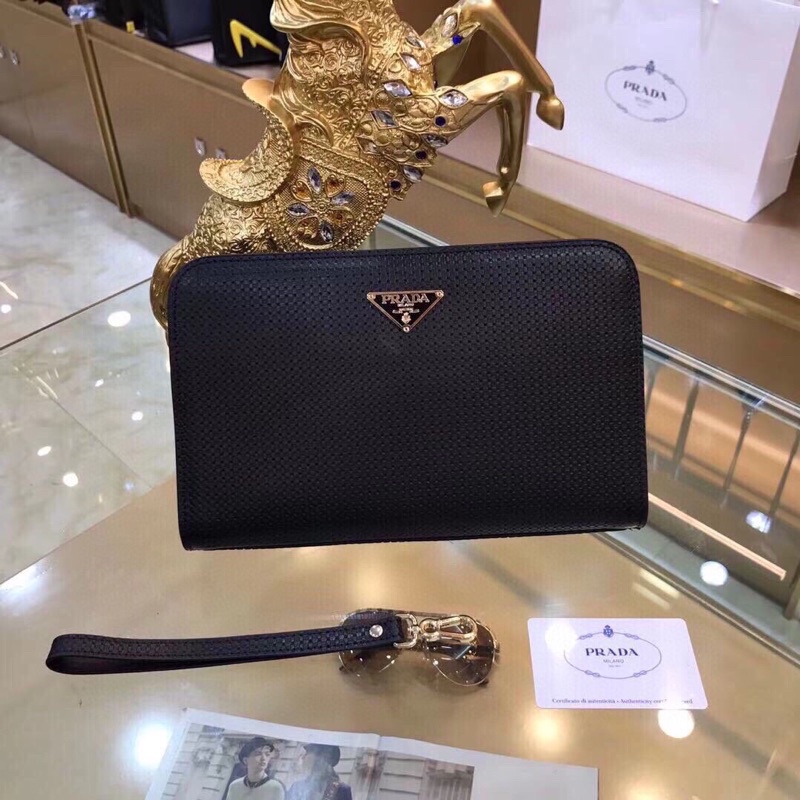 ví tab đứng nam da bò nhập khẩu có thể kẹp nách khoá kéo prada