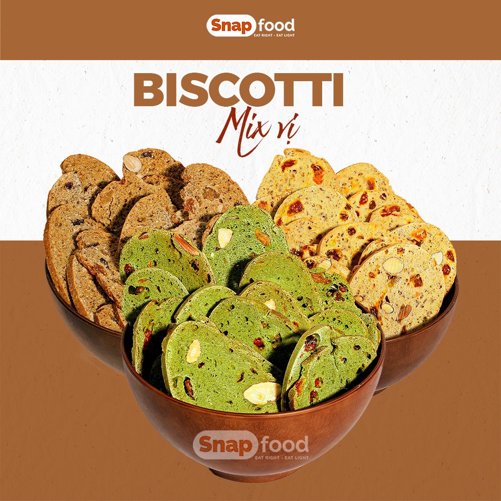 Bánh Biscotti ĂN KIÊNG 🥝 mix vị VANI, SOCOLA, TRÀ XANH - Gói 300gam 🥝Bánh Biscotti NGUYÊN CÁM