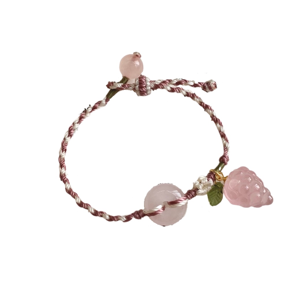 [Hàng Mới] Vòng Đeo Tay Dây Bện Đính Pha Lê Màu Hồng Nho Tươi Trẻ Dành Cho Nữ