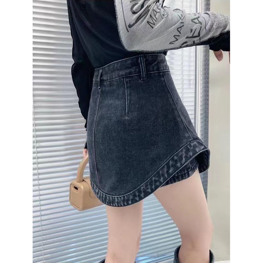 Jiashucheng Chân Váy Denim Chữ a Lưng Cao Thời Trang Mới 2023 Cho Nữ