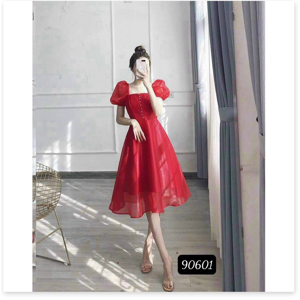 Đầm phối voan kiếng có nút sang trọng , tôn dáng cho các phu nhân KOKO MI STORE