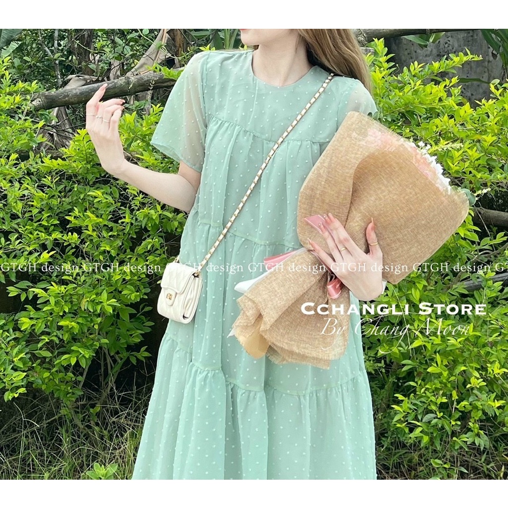 Váy dáng suông thiết kế nữ, váy tơ chấm bi mặc đi chơi, đi tiệc, đi học nữ tính, nhẹ nhàng Minxu Shop mã  VAY11