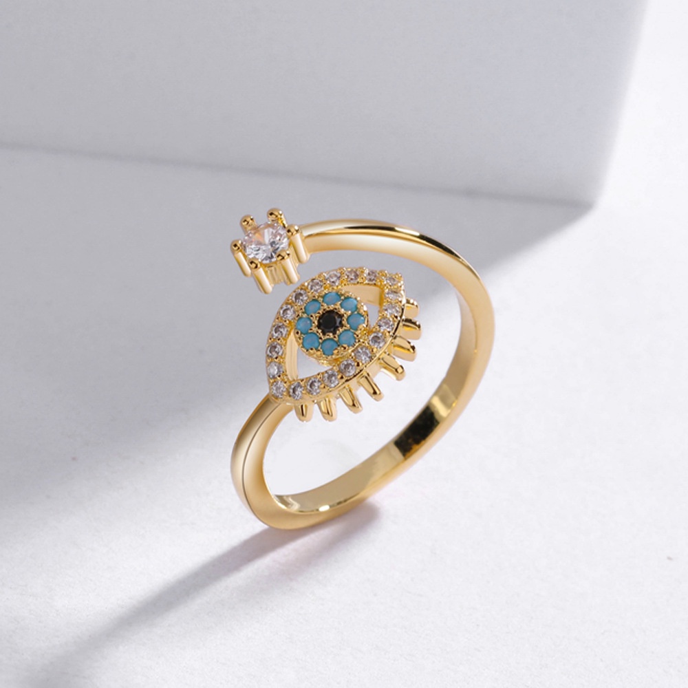 Nhẫn Hở Đính Đá Zircon Hình Mắt Quỷ Có Thể Điều Chỉnh Phong Cách Thổ Nhĩ Kỳ Thời Trang Đơn Giản Cho Nữ