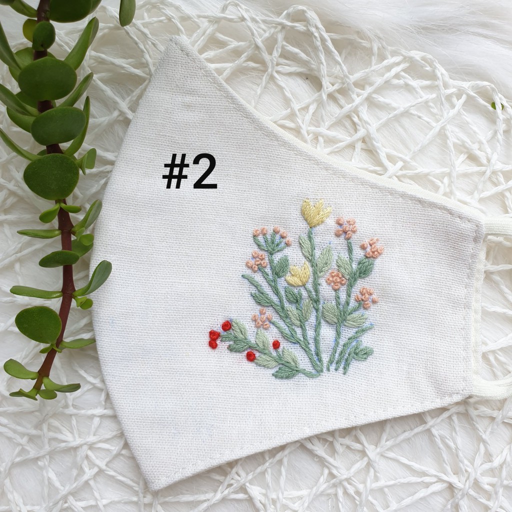 Khẩu trang linen thêu tay bộ sưu tập hoa nhỏ xinh xinh giá rẻ JL115 JL134 JL128 JL129