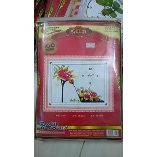 Tranh thêu chữ thập 3d đồng hồ kèm hoa