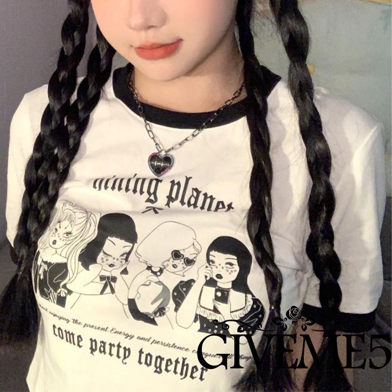 Áo thun nữ ngắn tay cổ tròn in hình nhân vật hoạt hình