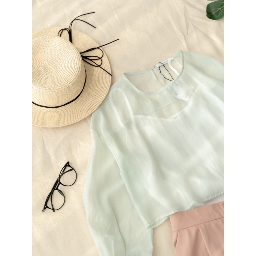 Áo sơ mi croptop dài tay chất vải tơ MADELEN