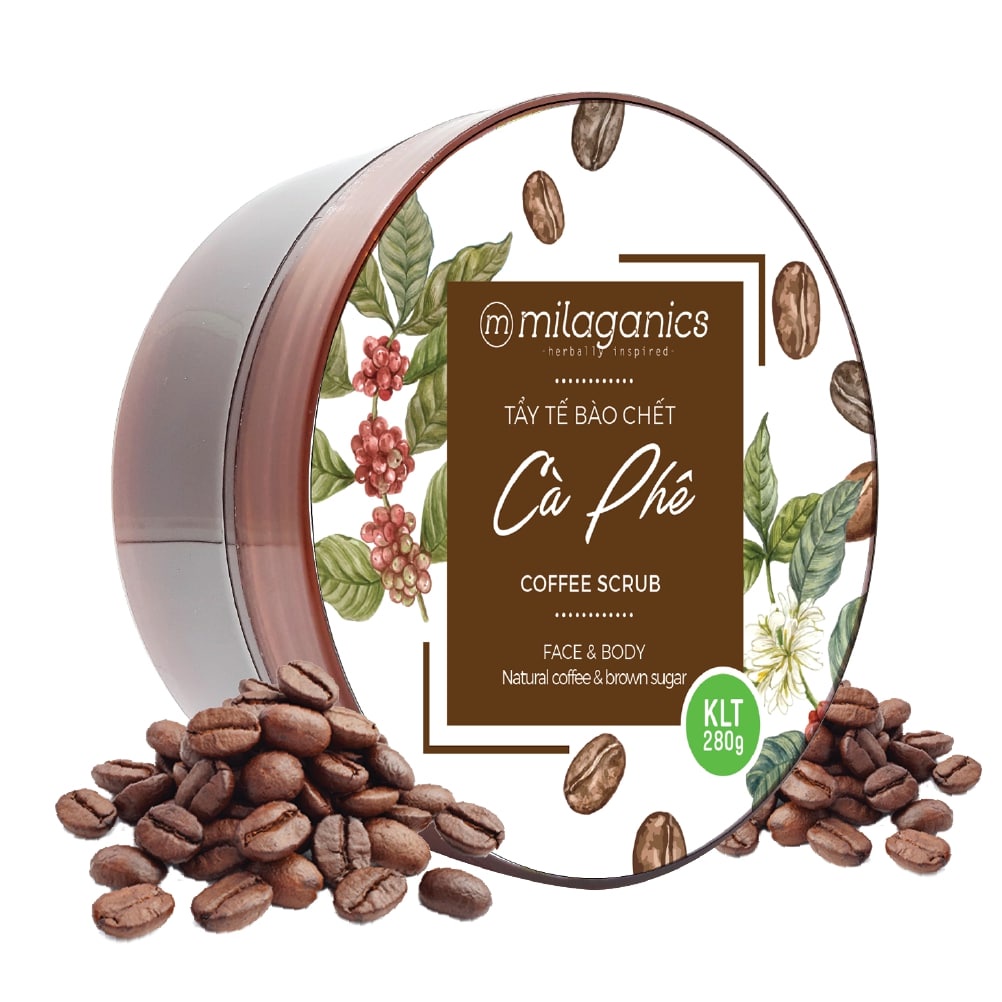 Tẩy Tế Bào Chết Cà Phê Trắng Da, Mờ Thâm MILAGANICS Scrub Coffee Whitening, Tẩy Da Chết Body 280gr (Hũ)