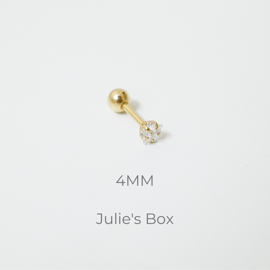 [1 Chiếc] Khuyên Tai Titan Màu Vàng Đá Ngôi Sao Unisex Đuôi Bi Không Gỉ Sét Không Ngứa Bông Tai Nam Julies Box 66