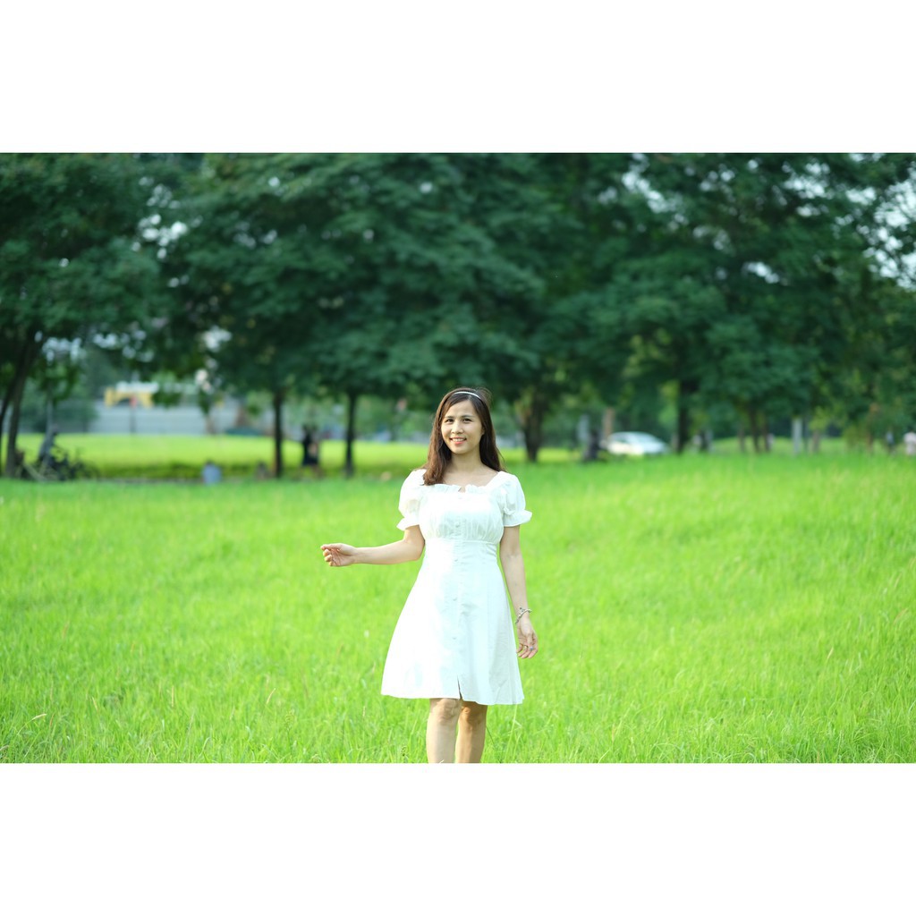 [TẶNG XẢ VẢI] Váy nữ tiểu thư trơn cúc bọc 2 mà, Đầm trắng đi tiệc đi chơi, đi biển | BigBuy360 - bigbuy360.vn