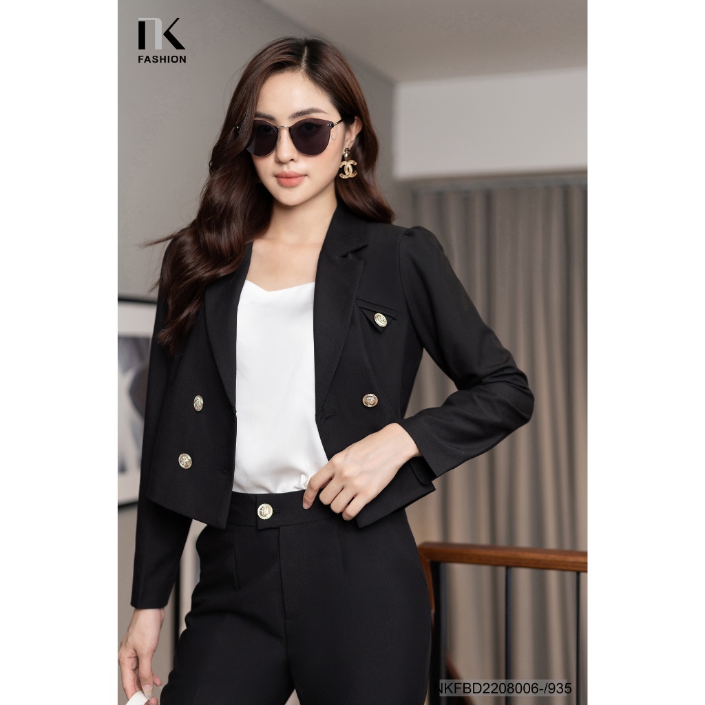 Bộ Đồ Vest NK Fashion Thiết Kế Áo Croptop Ve Trơn Và Quần Baggy Chất Liệu Nhập Hàn Cao Cấp NKFBD2208006