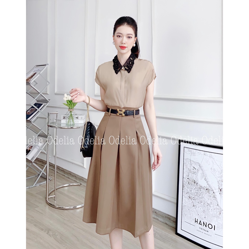 Chân váy xếp ly to cao cấp Odelia, tặng kèm belt chữ H - CV6349