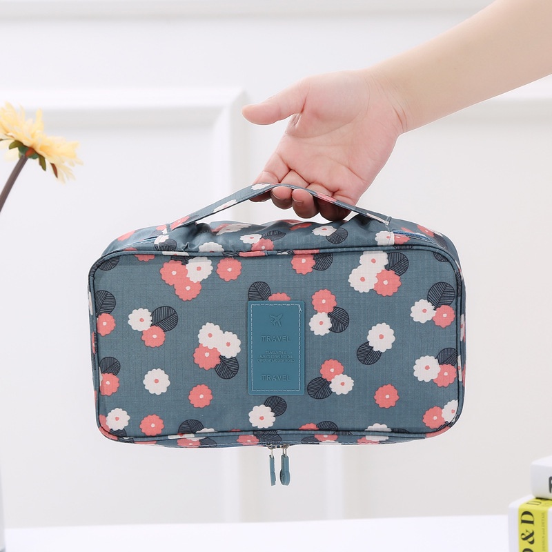 Túi Tiện Ích Đựng Đồ Lót Đi Du Lịch Nền Hoa Hình Hộp Dài RQN2190