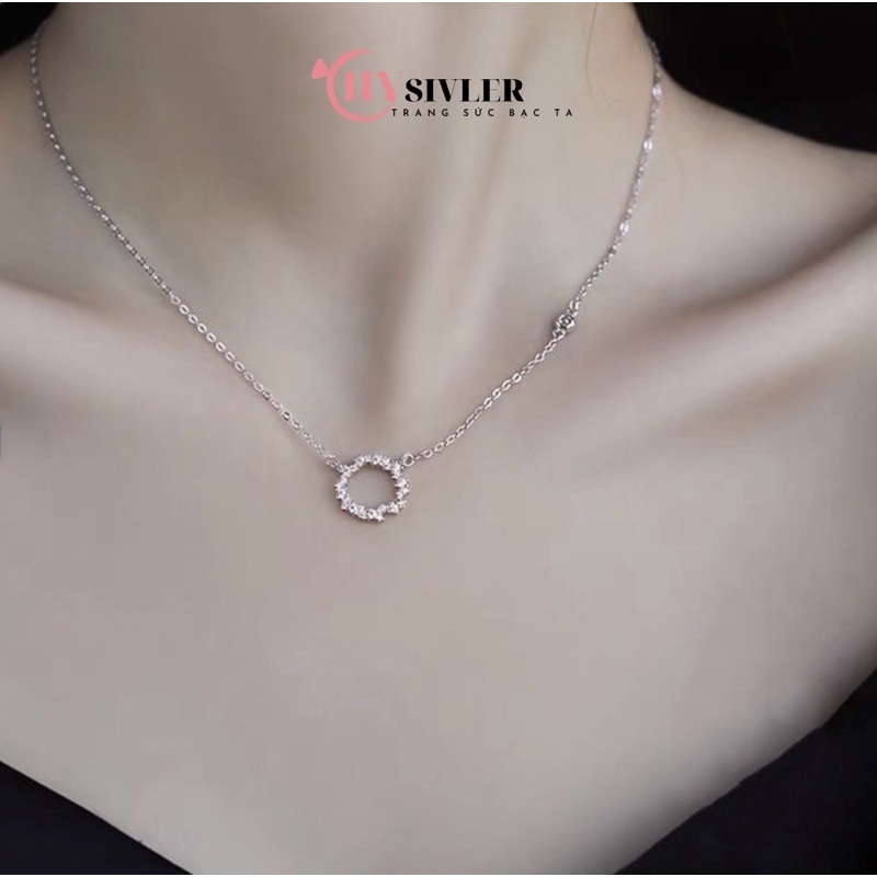 Dây chuyền bạc ta huyền thoại biển xanh mặt tròn nạm đá nữ tính dây chuyền nữ bạc thật