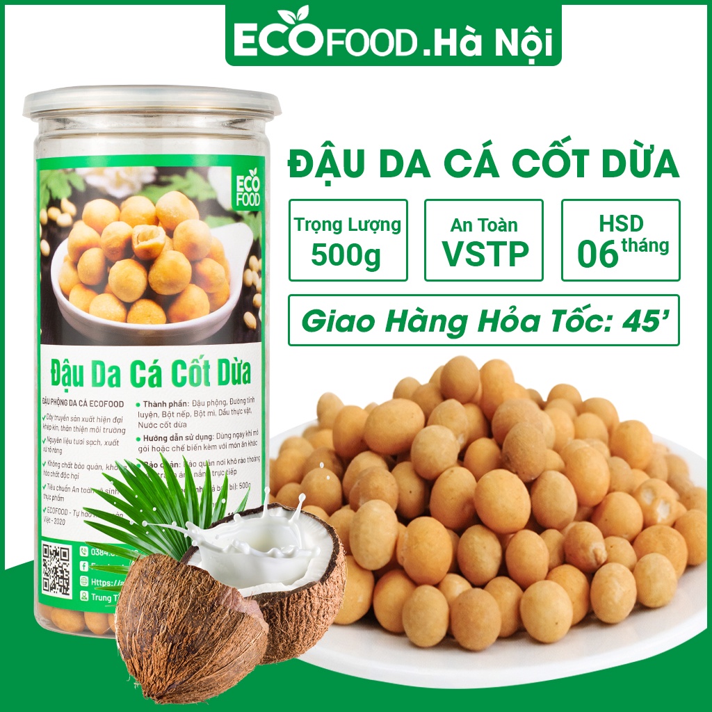 Đậu Phộng Da Cá Nước Cốt Dừa 500G Ecofood, Đồ Ăn Vặt Việt Nam, An Toàn Vệ Sinh Thực Phẩm