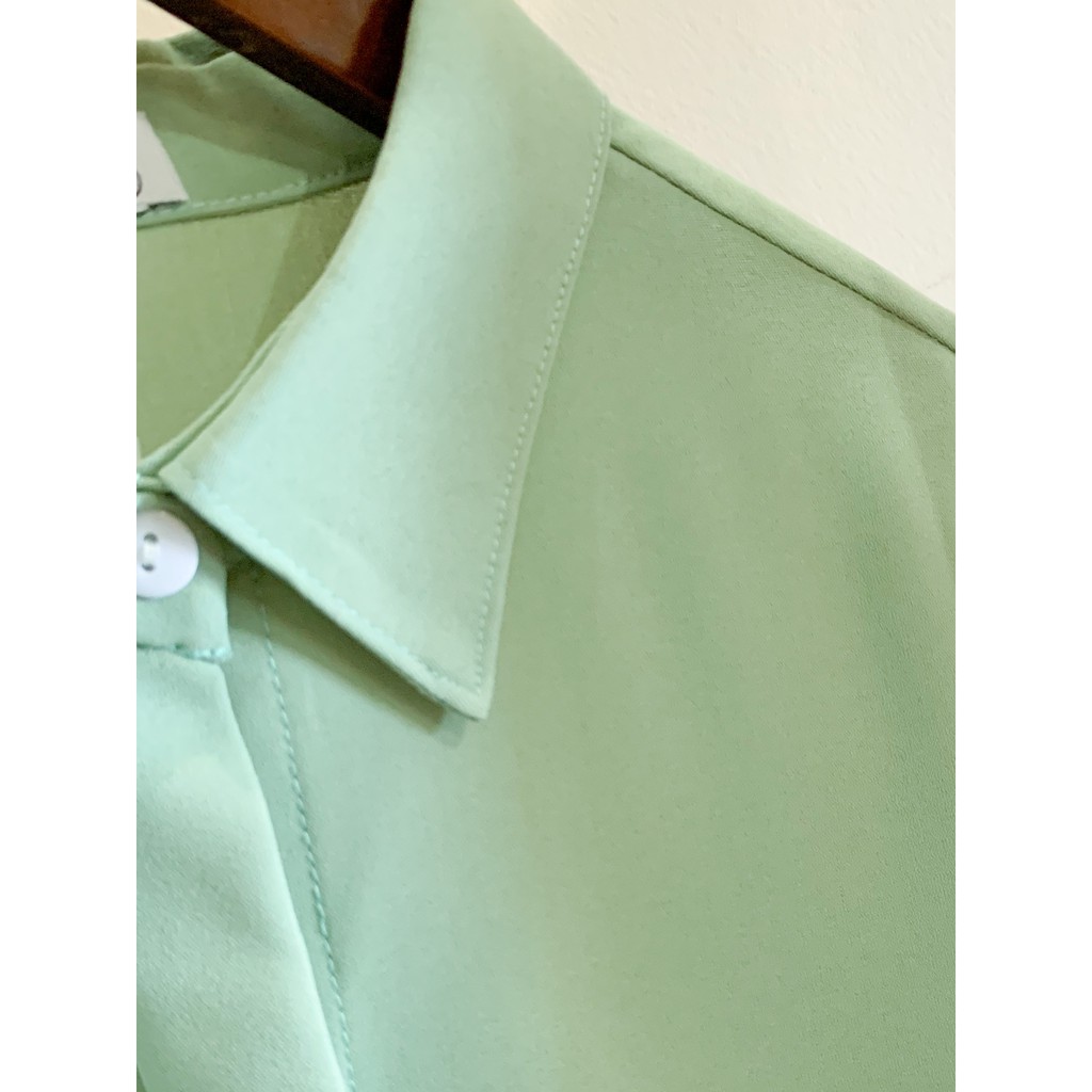 [Mã NOWSHIPT6HAPPY giảm 20k đơn 50k] Áo sơ mi giấu khuy Xanh mint, vải thô Hàn, không nhăn nhàu | BigBuy360 - bigbuy360.vn