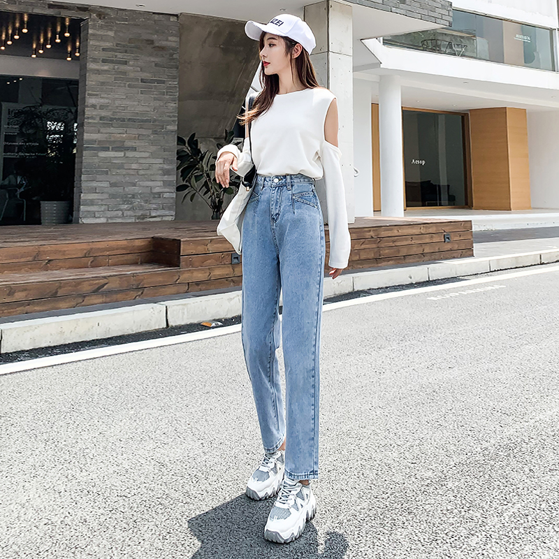 Quần Jean Dài Ống Rộng Lưng Cao Cá Tính Độc Đáo Cho Nữ