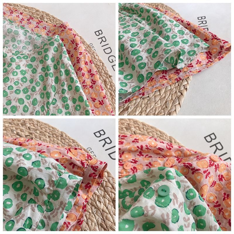 Áo cotton Lanh Cổ Tròn Tay Phồng Họa Tiết Hoa Đơn Giản Thời Trang Phong Cách Hàn Quốc Cho Nữ