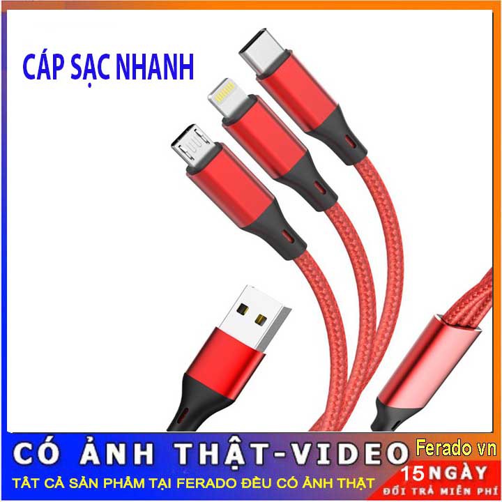 Cáp sạc dây dù đa năng YIXNTO L3 3 in 1 cho Iphone, Android, Type C