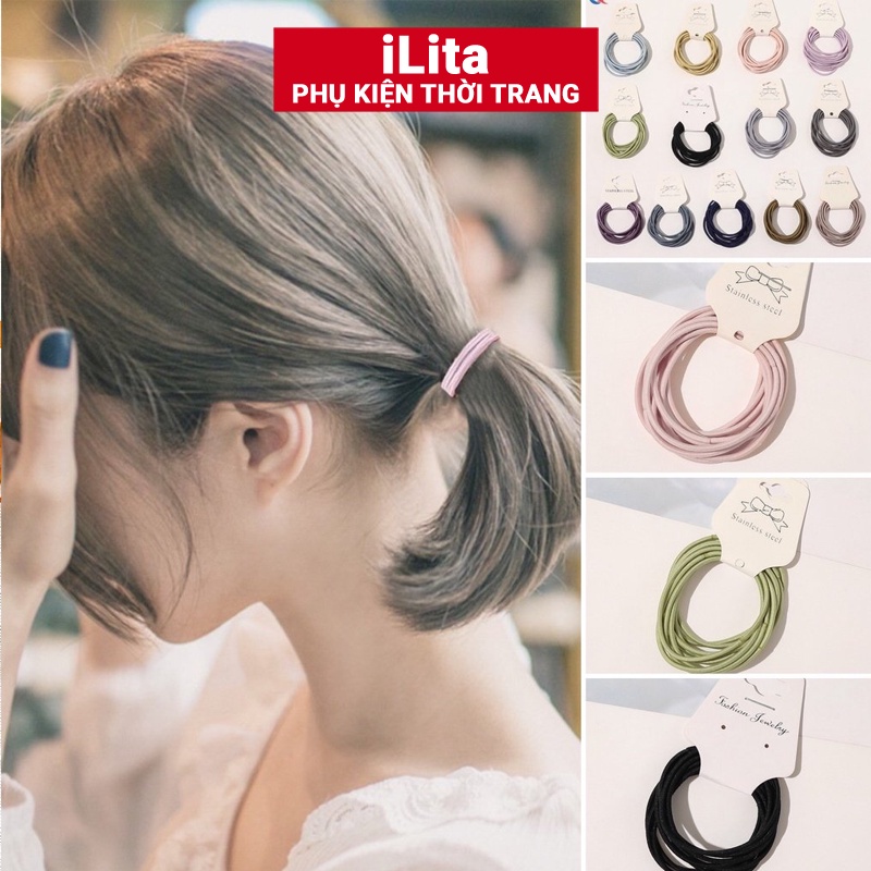 Thun cột tóc nữ Hàn Quốc dễ thương iLita - Phụ kiện buộc tóc đẹp nhiều màu xanh, đỏ, tím, vàng, trắng, đen